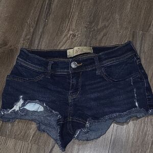Hollister Dark Blue Distressed Jean Shorts Sz 1